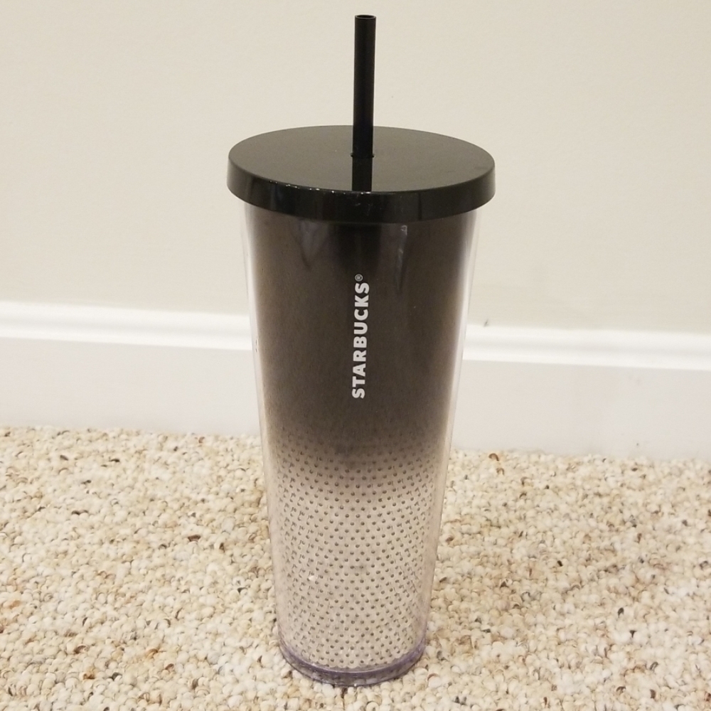 New! STARBUCKS Black with Silver Sequin Ombre Tumbler